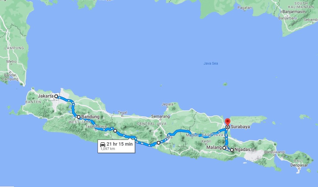 Map of Java tour